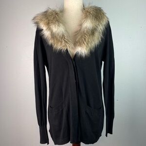 NWT LOFT Fur Collar Cardigan Sweater Size L